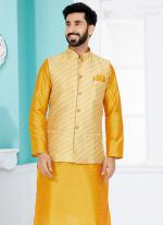 Banarasi Dhupion Light Yellow Wedding Wear Banarasi Work Modi Jacket Kurta Pajama